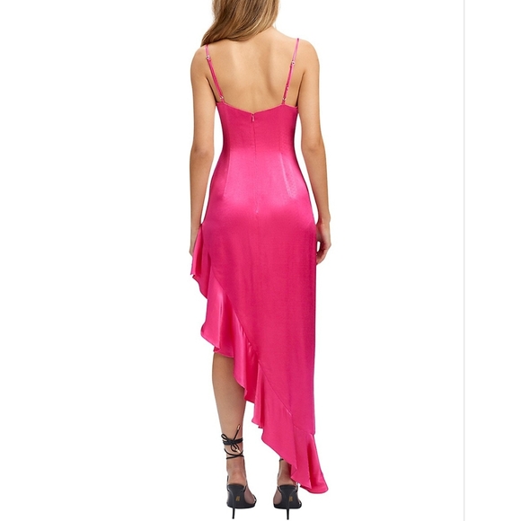 Bardot Pop Pink Ruffle Asymmetric Dress - Picture 3 of 3